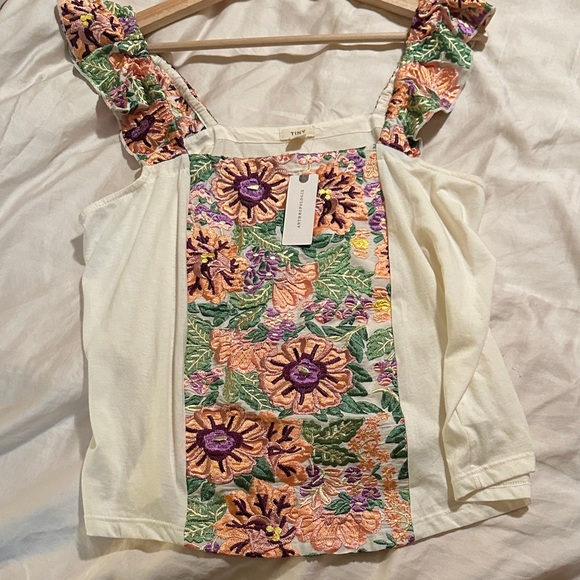 Anthropologie Tiny Marin Floral Ruffle Strap Blouse - Cream and Multicolor - Picture 10 of 11